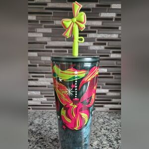 Starbucks Christmas Tumbler With Silicone Straw Bow Topper in Pink and Green